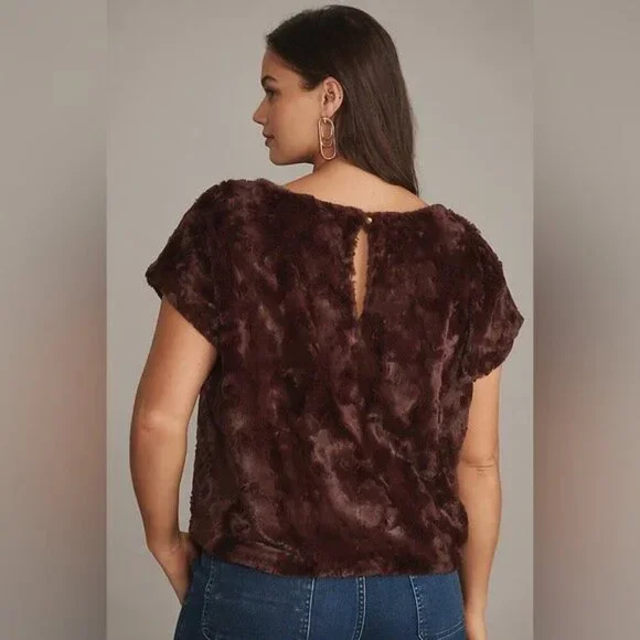 NWT Size L- Anthropologie Maeve faux-fur tee in Chocolate (NWT US$ 120) - Picture 4 of 16